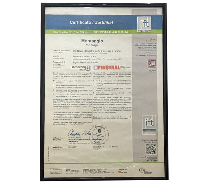 certificato montaggio IFT Bernocchi Infissi